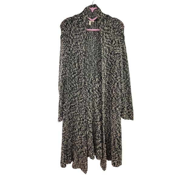 EILEEN FISHER Black White Boucle Tweed Knit Cotton Open Front Cardigan Jacket L - Picture 1 of 5